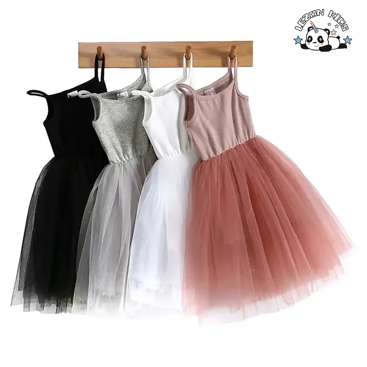 LEZONKIDS - Customizable Long Sleeve Tulle Sleeveless Princess Print Dress Girls Casual Summer Wedding Party ODM Flower Bow Decoration Dress